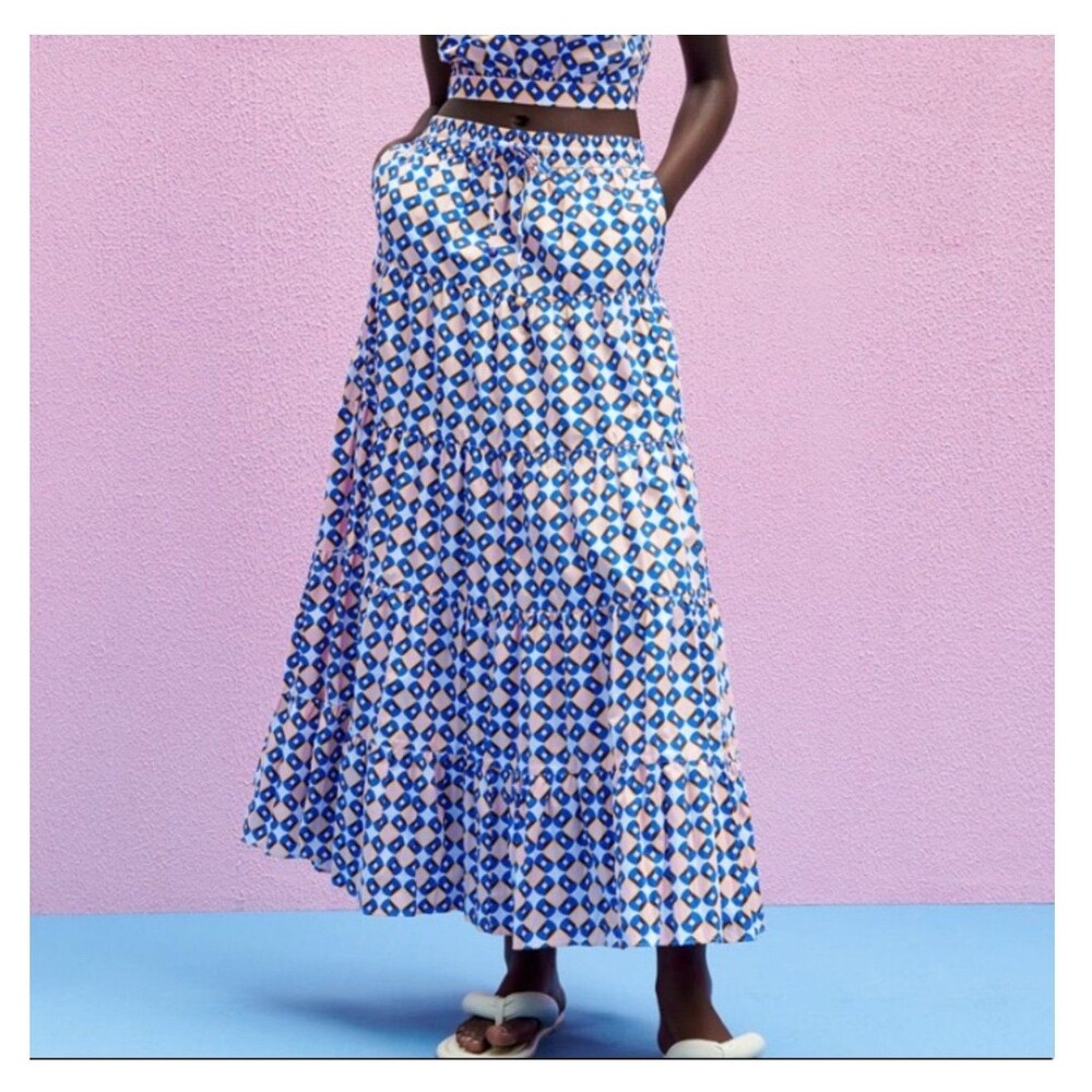 ZARA Geometric Print Maxi Skirt Women’s Size S Pockets Summer Vacation - Picture 1 of 12